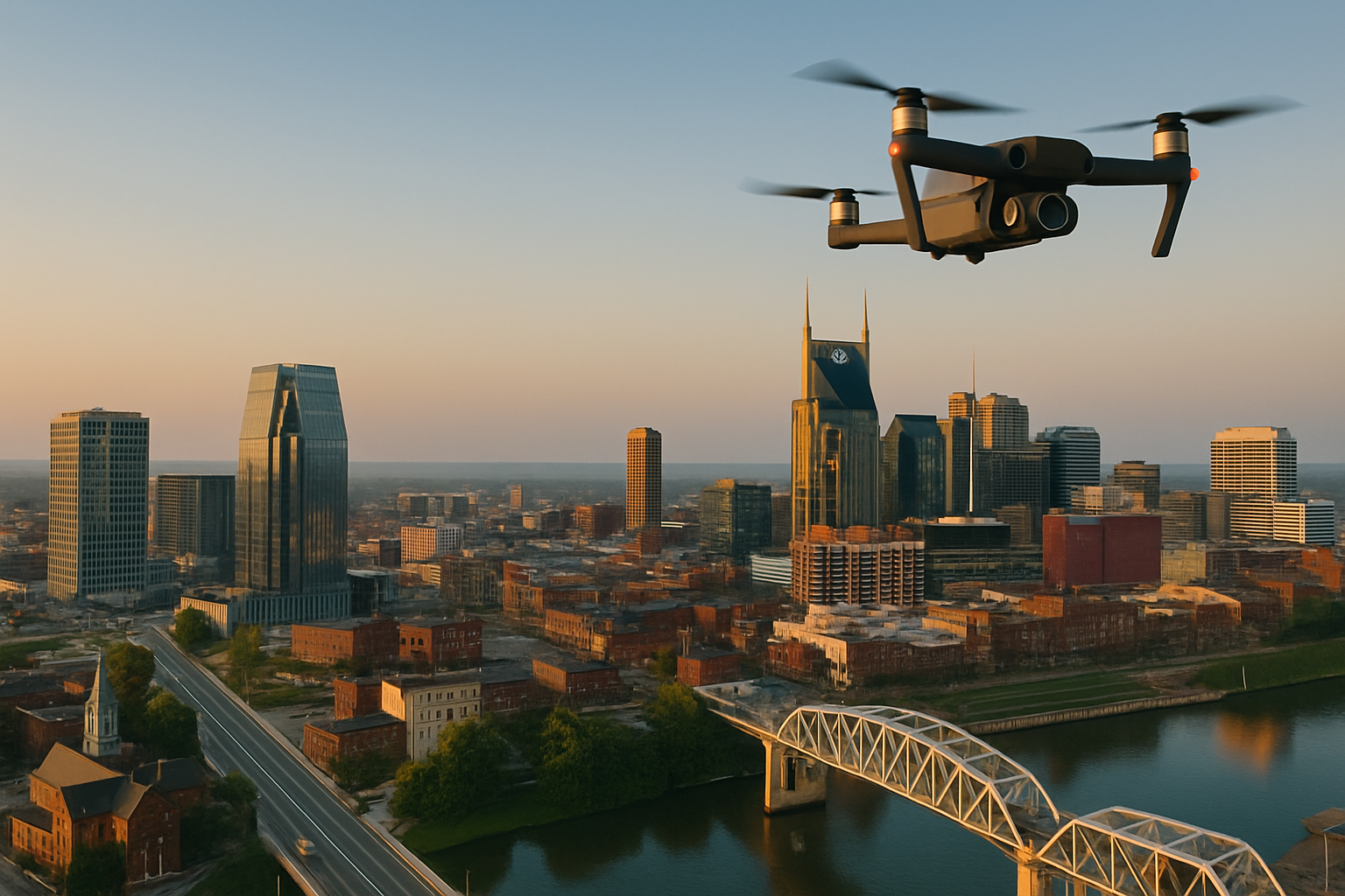 Professional drone services in Nashville, TN - Aerial view of Nashville skyline