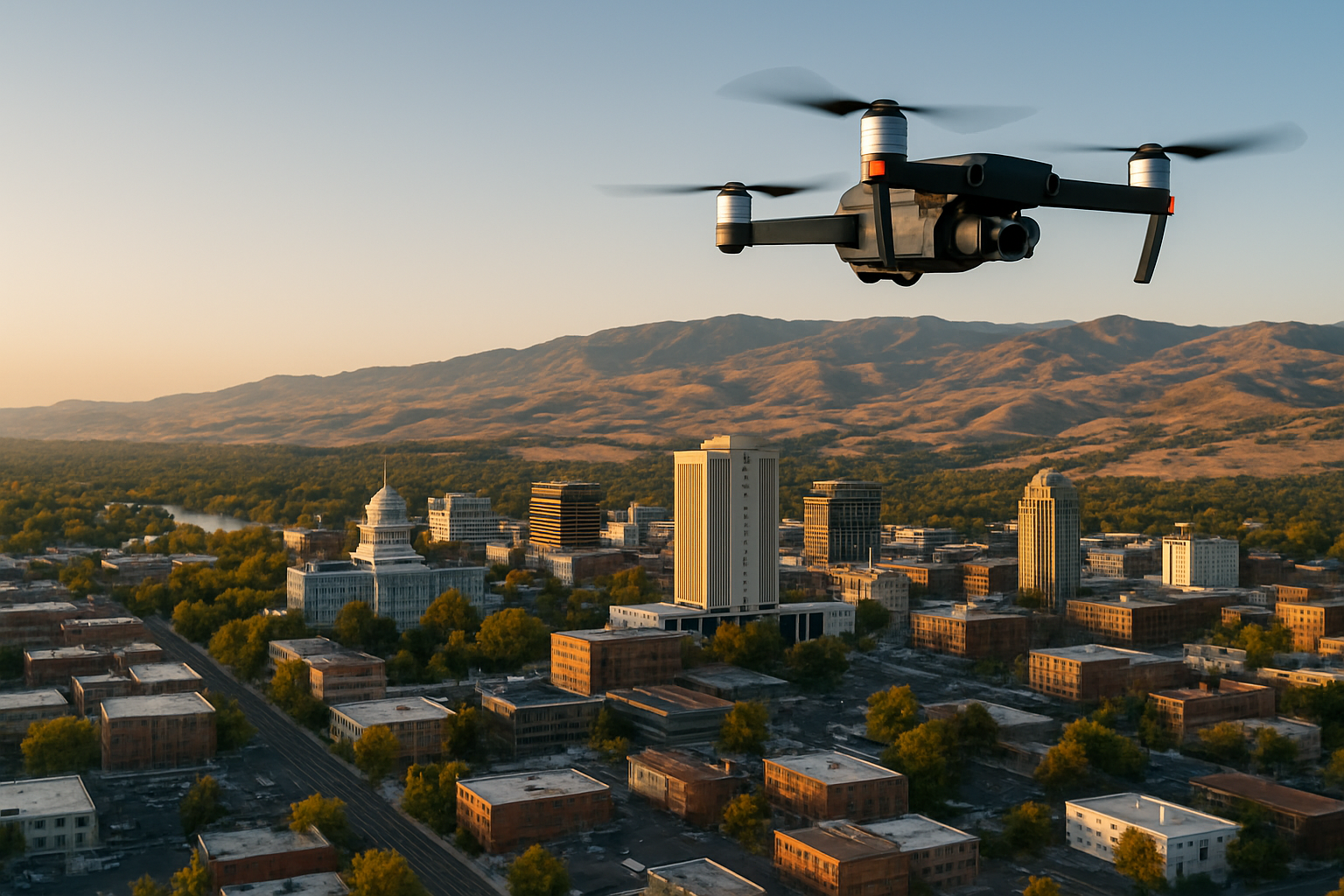 Professional drone services in Boise, ID - Aerial view of Boise skyline